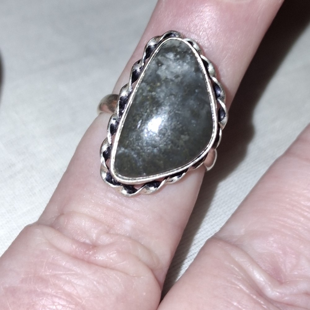 925 Agate Moss Gemstone handmade ring Asymmetrical Sterling - Picture 3 of 9